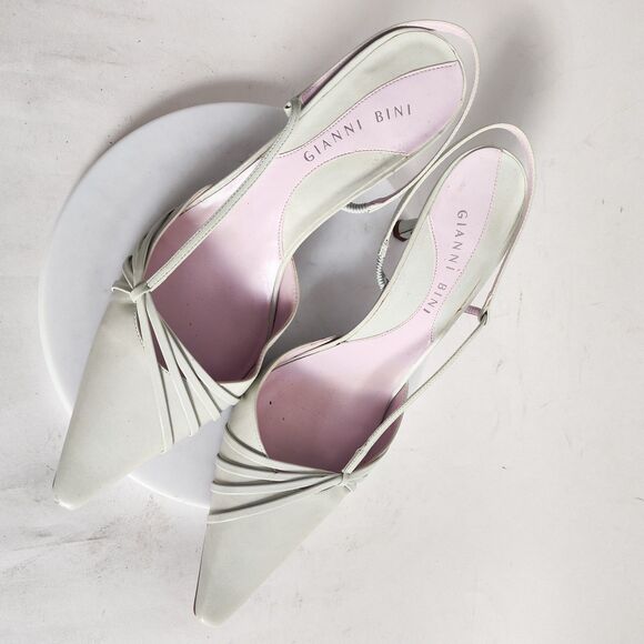 Gianni Bini Heels Size 9 Y2K 90s Mint Green Leather Pointy Square Toe Slingback - Picture 10 of 13